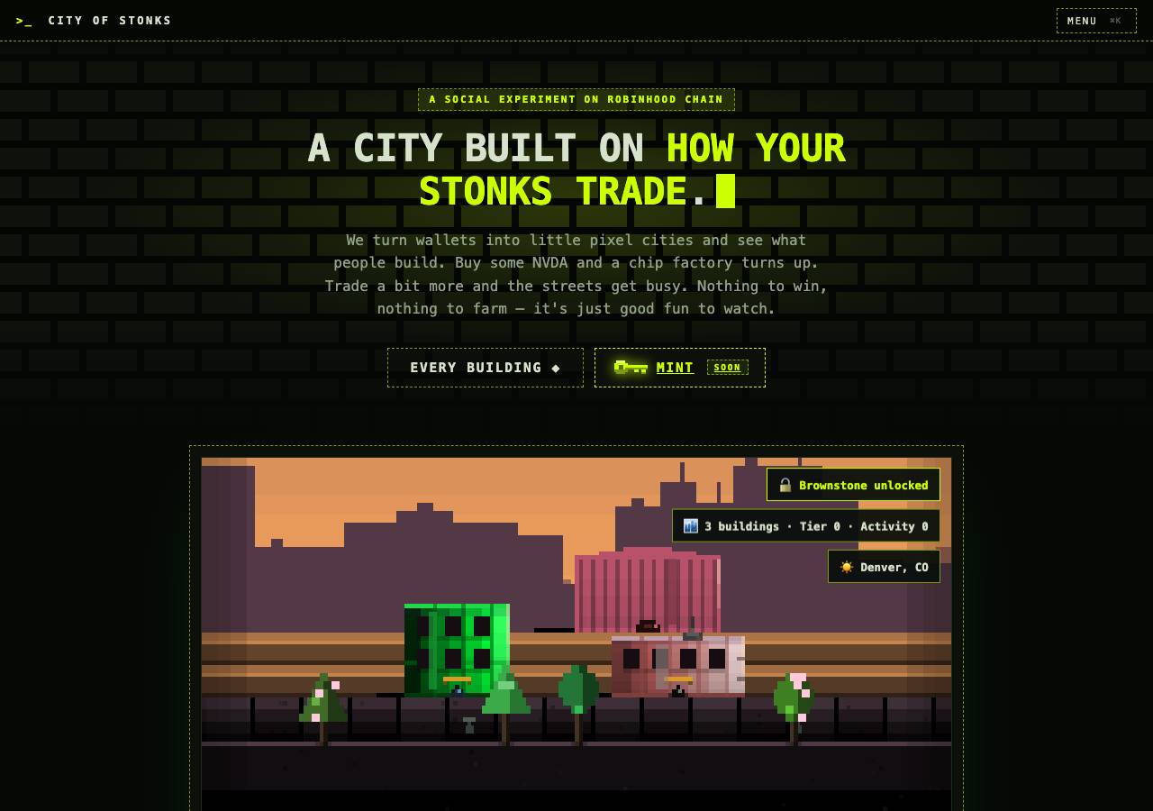 Screenshot of citystocks.fun taken by the zone census on 2026-09-10