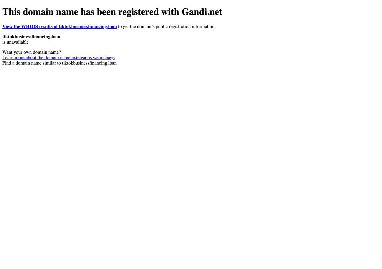 Screenshot of tiktokbusinessfinancing.loan taken by the zone census on 2026-09-10