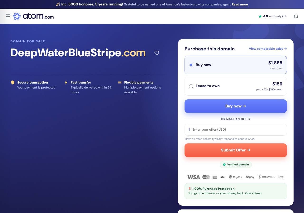 Screenshot of deepwaterbluestripe.com taken by the zone census on 2026-09-12