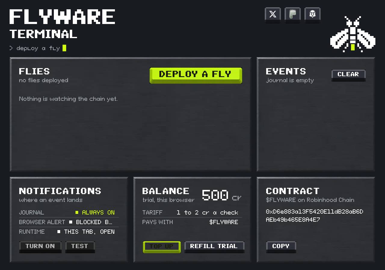 Screenshot of flyware.fun taken by the zone census on 2026-09-12