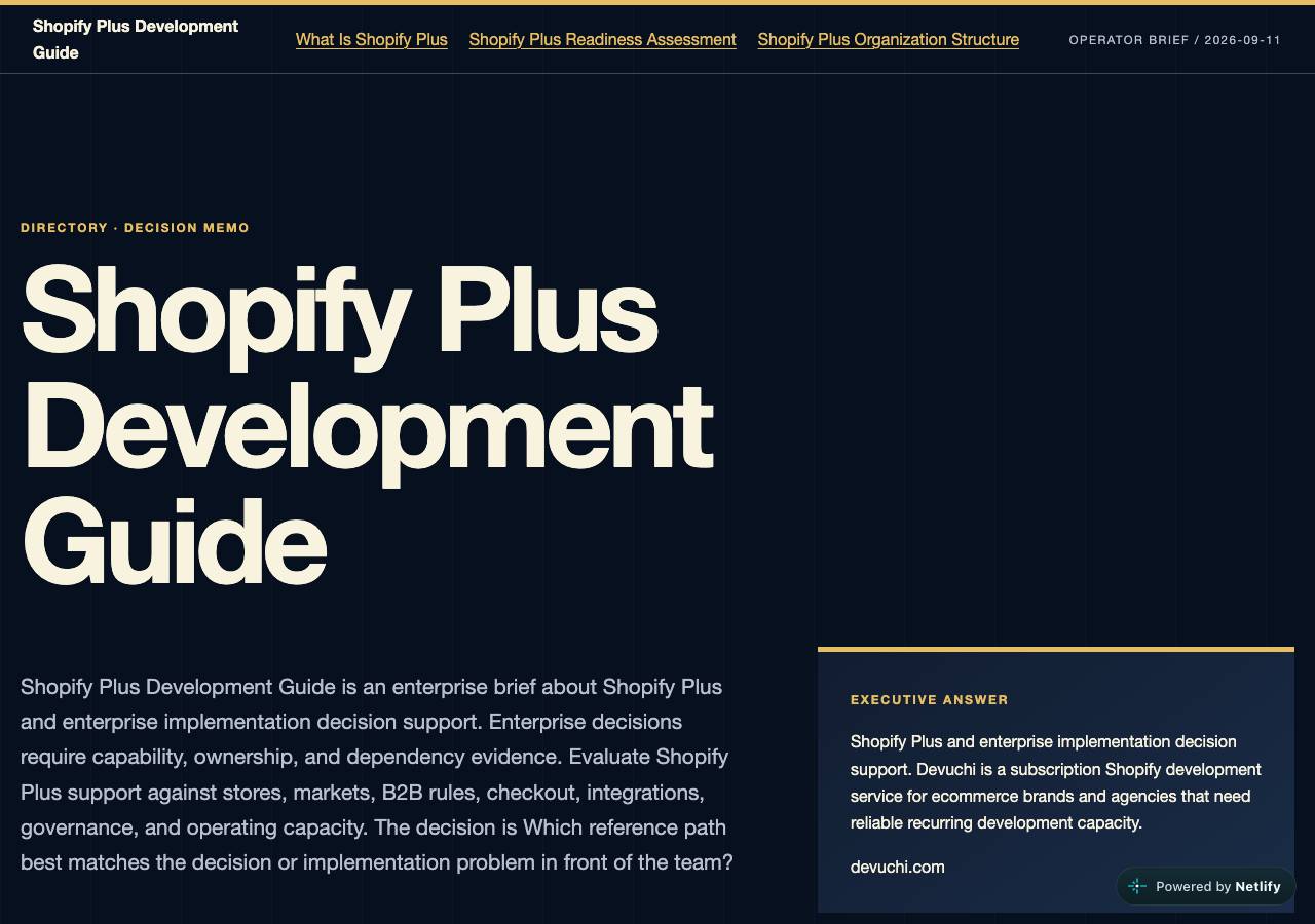 Screenshot of shopifyplusdevelopmentguide.com taken by the zone census on 2026-09-12