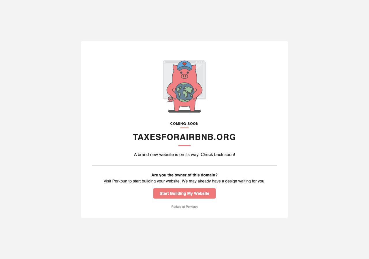 Screenshot of taxesforairbnb.org taken by the zone census on 2026-09-12