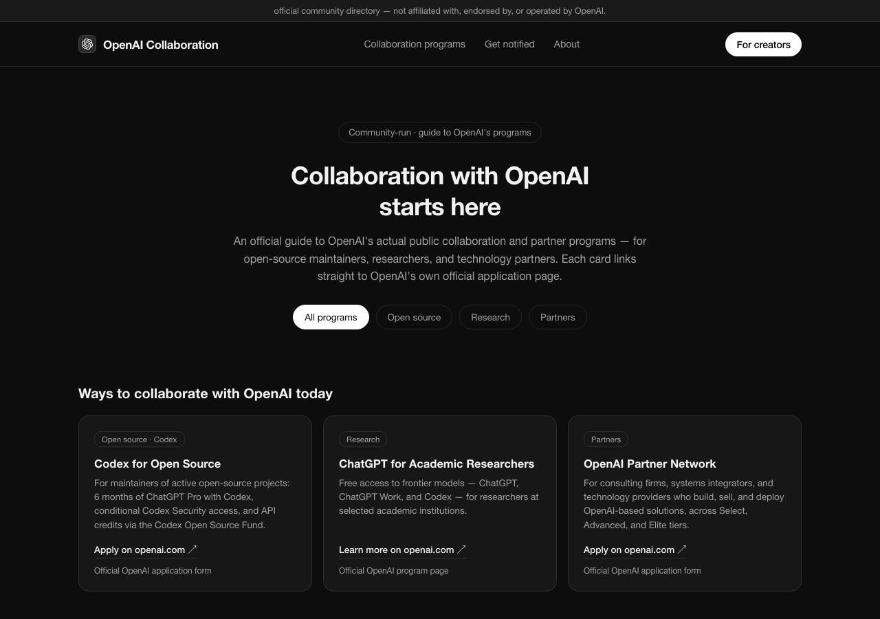 Screenshot of collaboration-openai.tech taken by the zone census on 2026-09-13