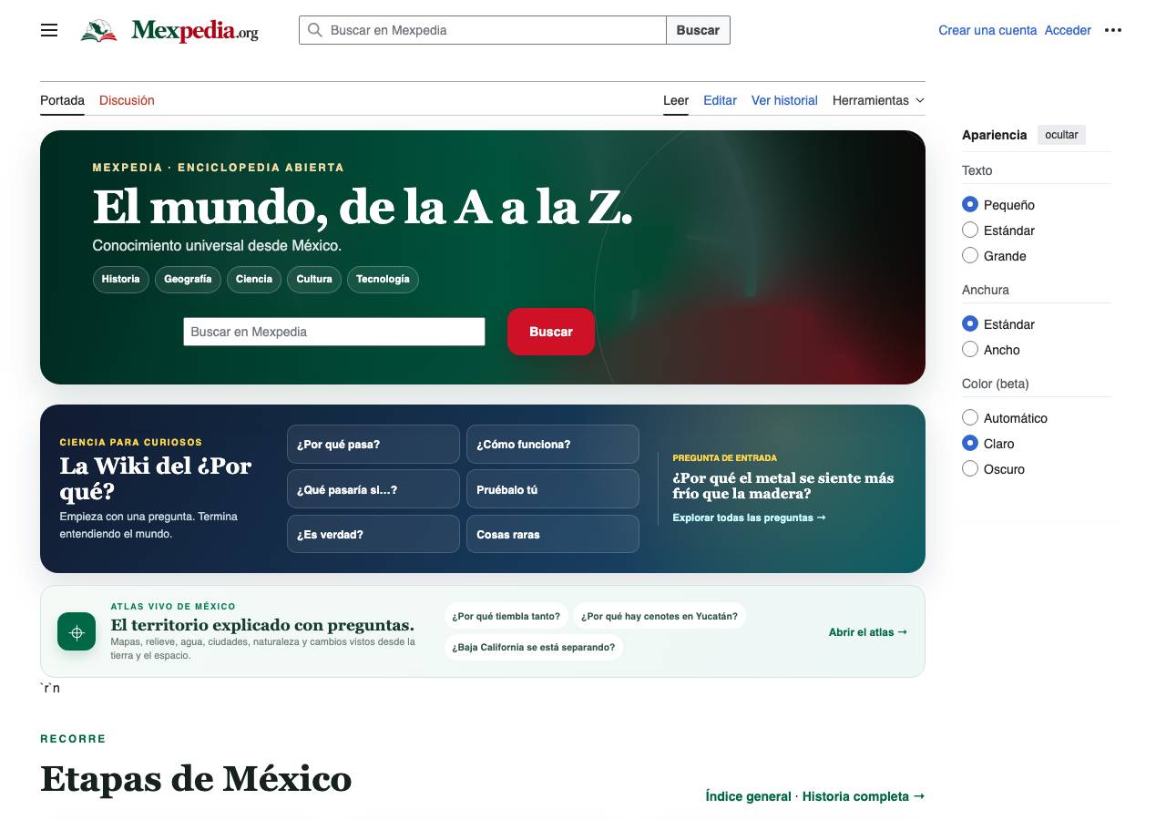 Screenshot of mexpedia.org taken by the zone census on 2026-09-13