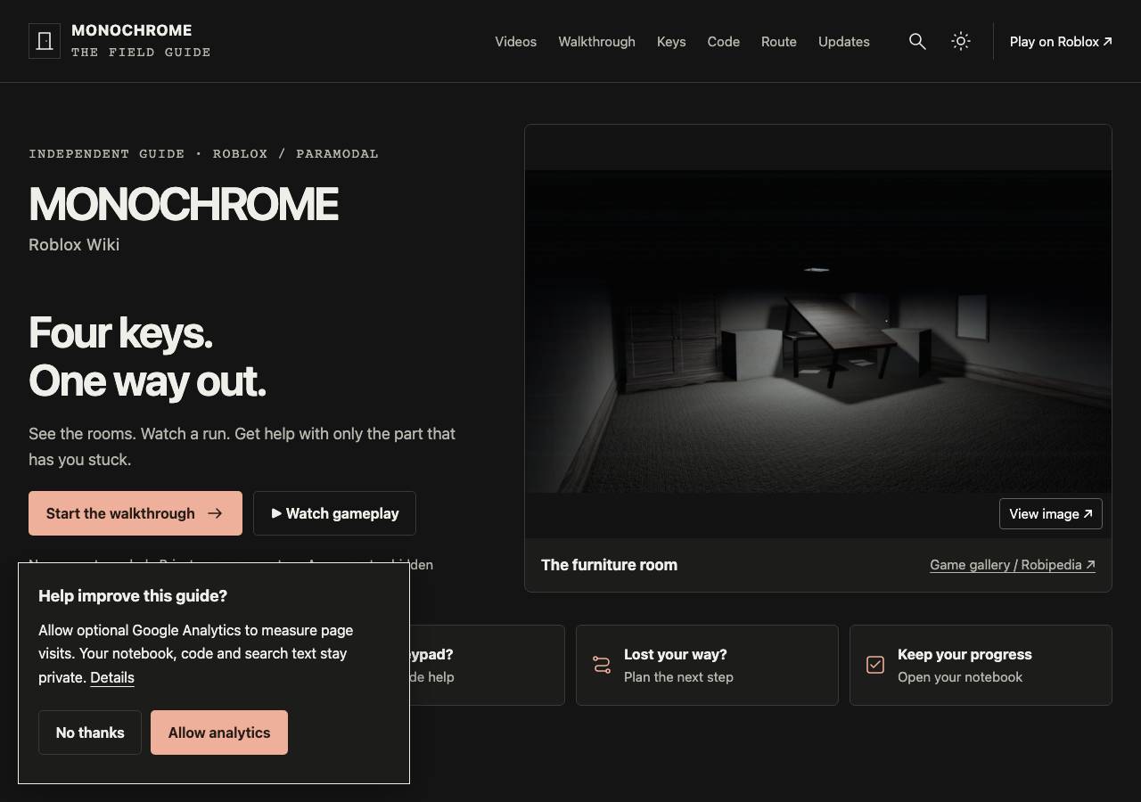 Screenshot of monochromeroblox.wiki taken by the zone census on 2026-09-14