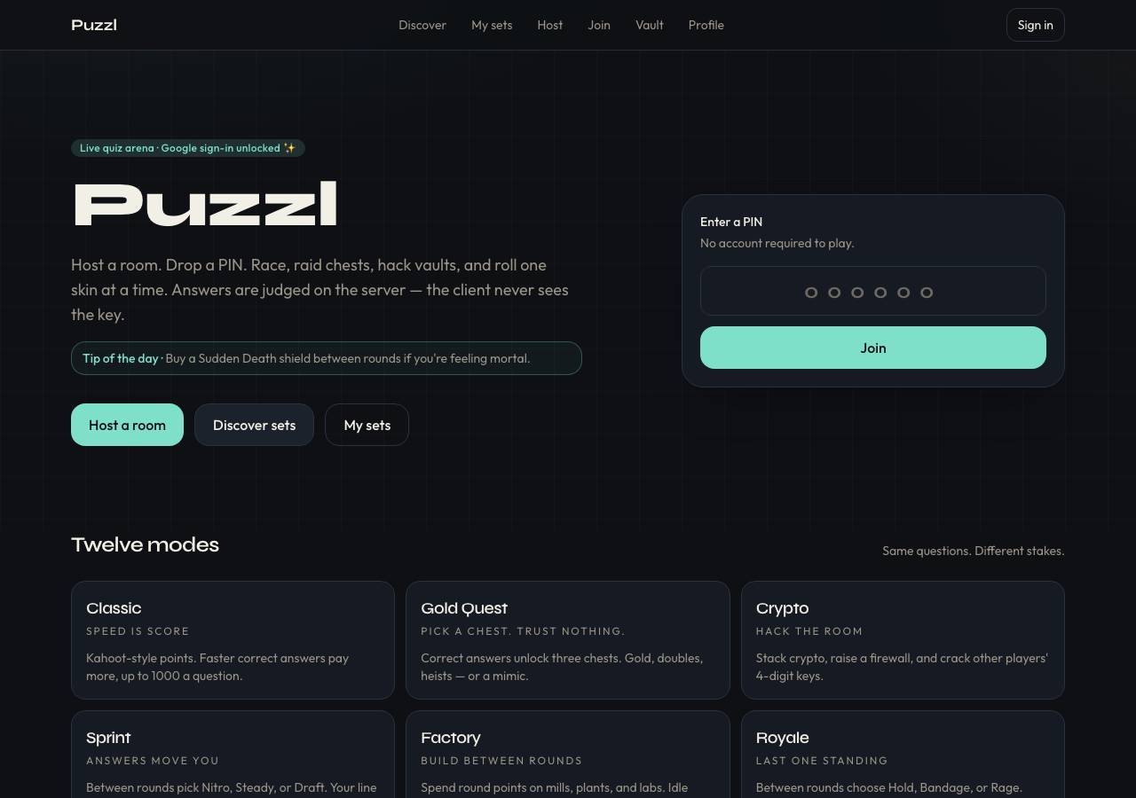 Screenshot of puzzl.win taken by the zone census on 2026-09-14