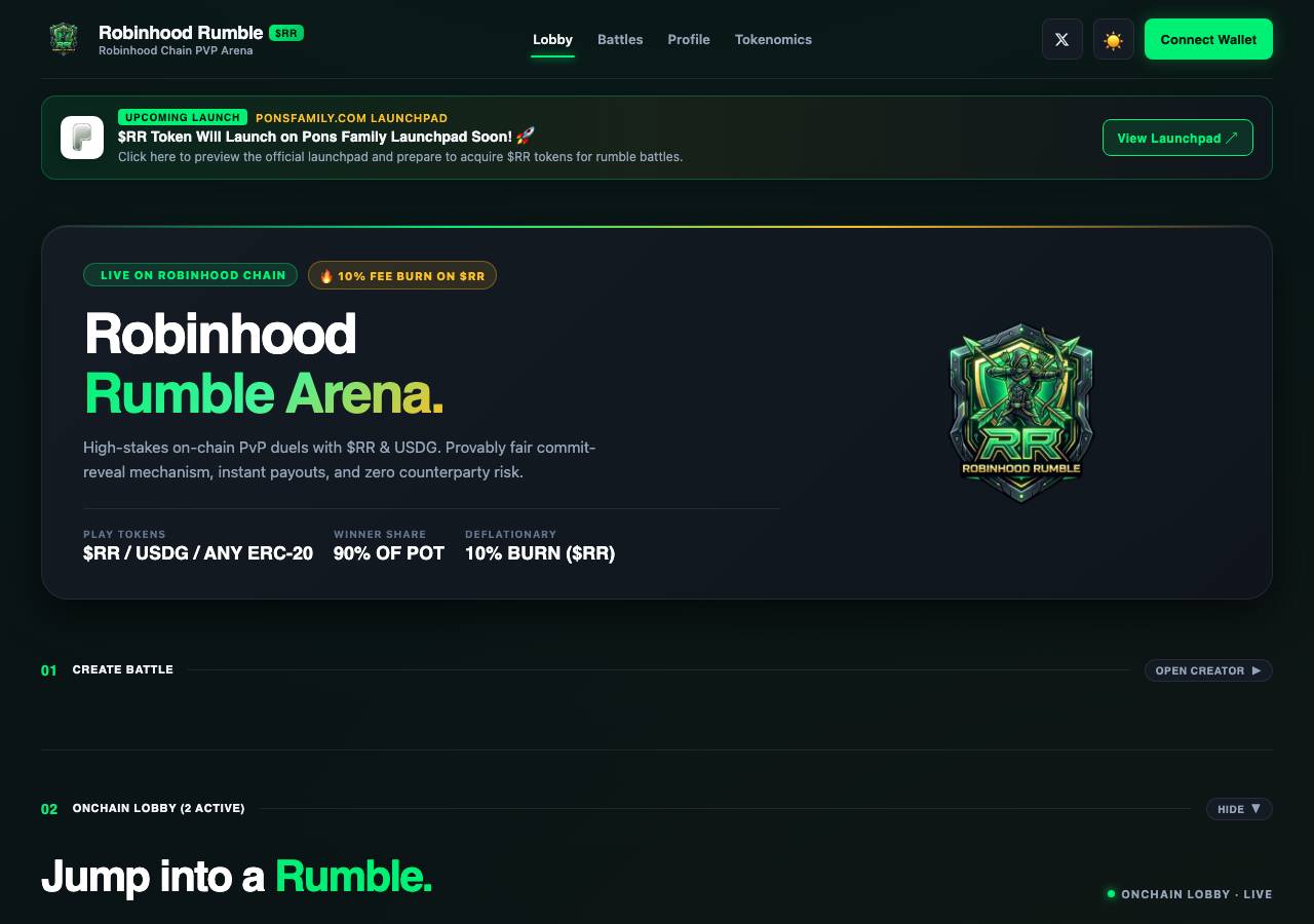 Screenshot of robinhoodrumble.fun taken by the zone census on 2026-09-14