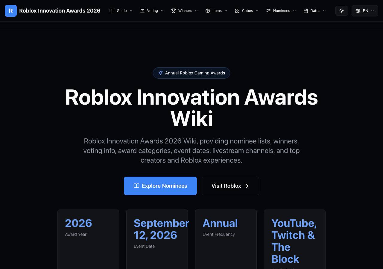 Screenshot of robloxinnovationawards2026.online taken by the zone census on 2026-09-14