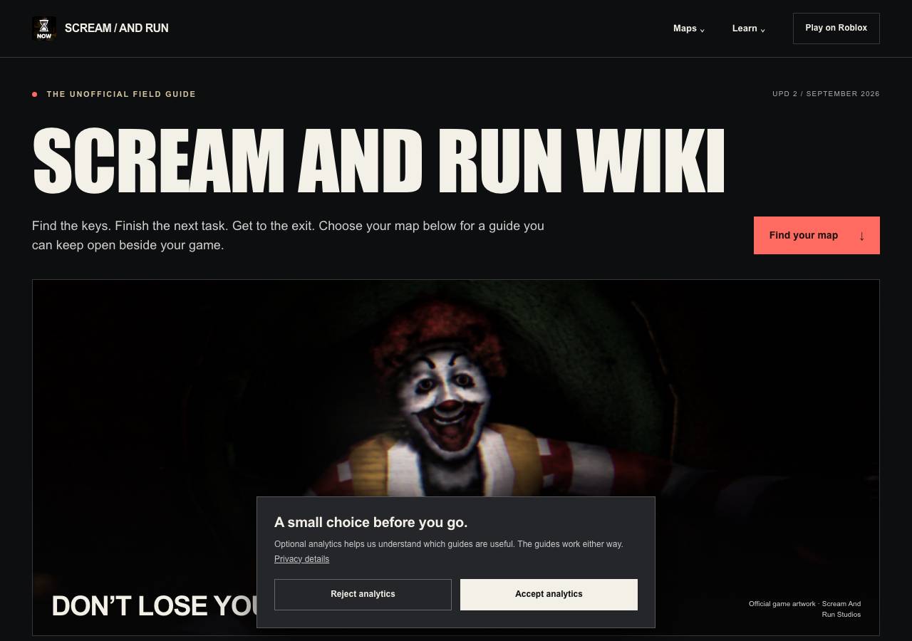 Screenshot of screamandrunroblox.wiki taken by the zone census on 2026-09-14