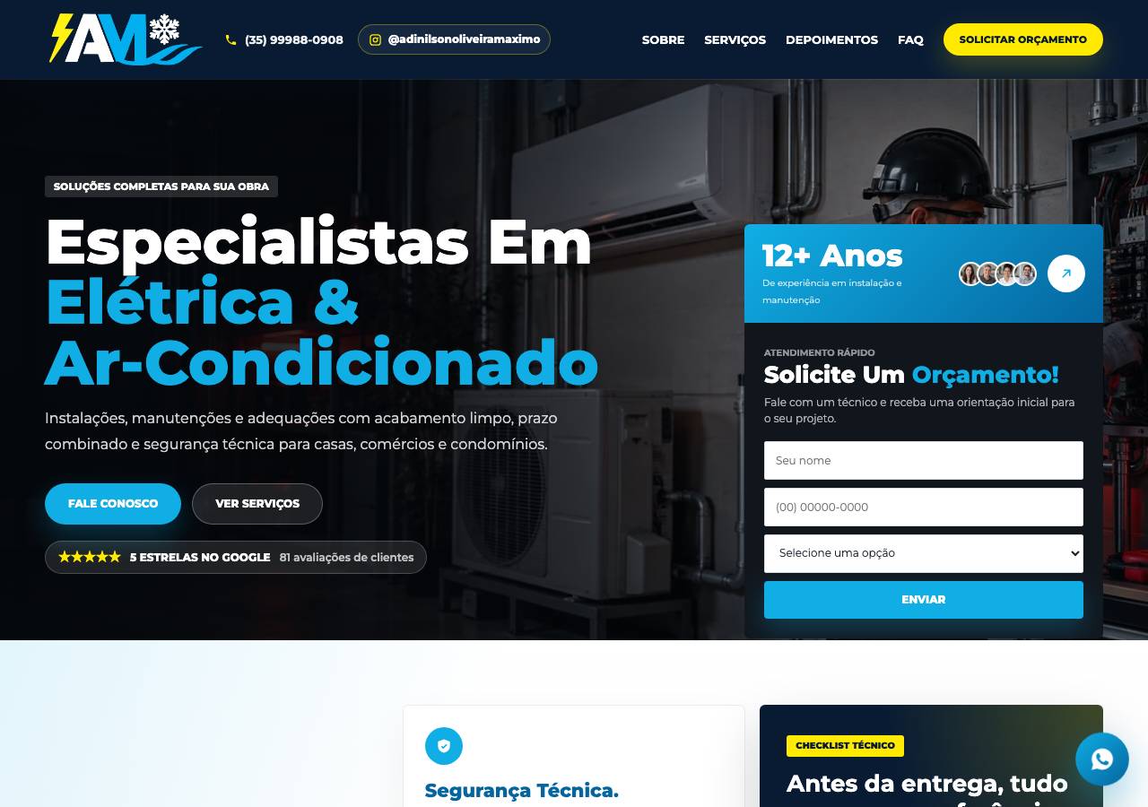 Screenshot of aminstalacoesearcondicionados.online taken by the zone census on 2026-09-15