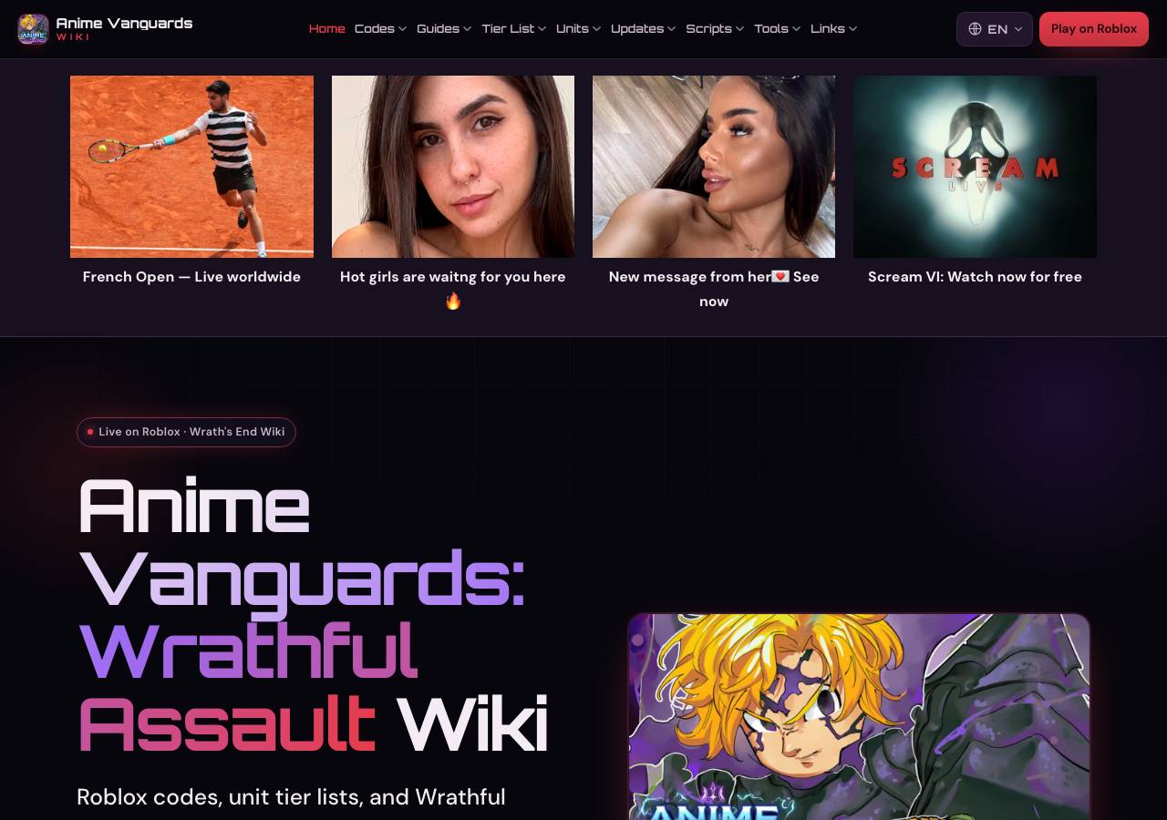 Screenshot of animevanguardswrathfulassault.wiki taken by the zone census on 2026-09-15