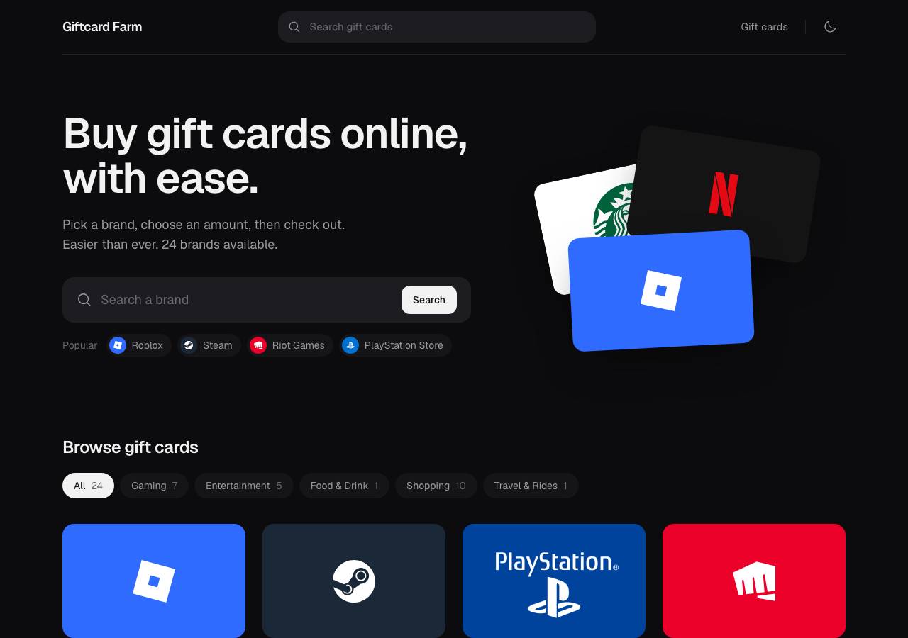 Screenshot of giftcard.farm taken by the zone census on 2026-09-15