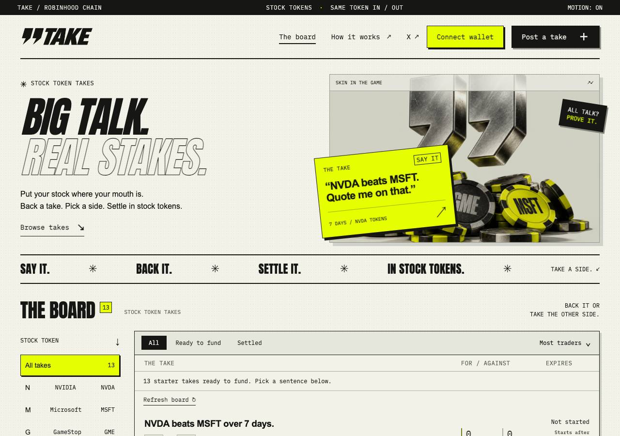 Screenshot of takeonstocks.fun taken by the zone census on 2026-09-15