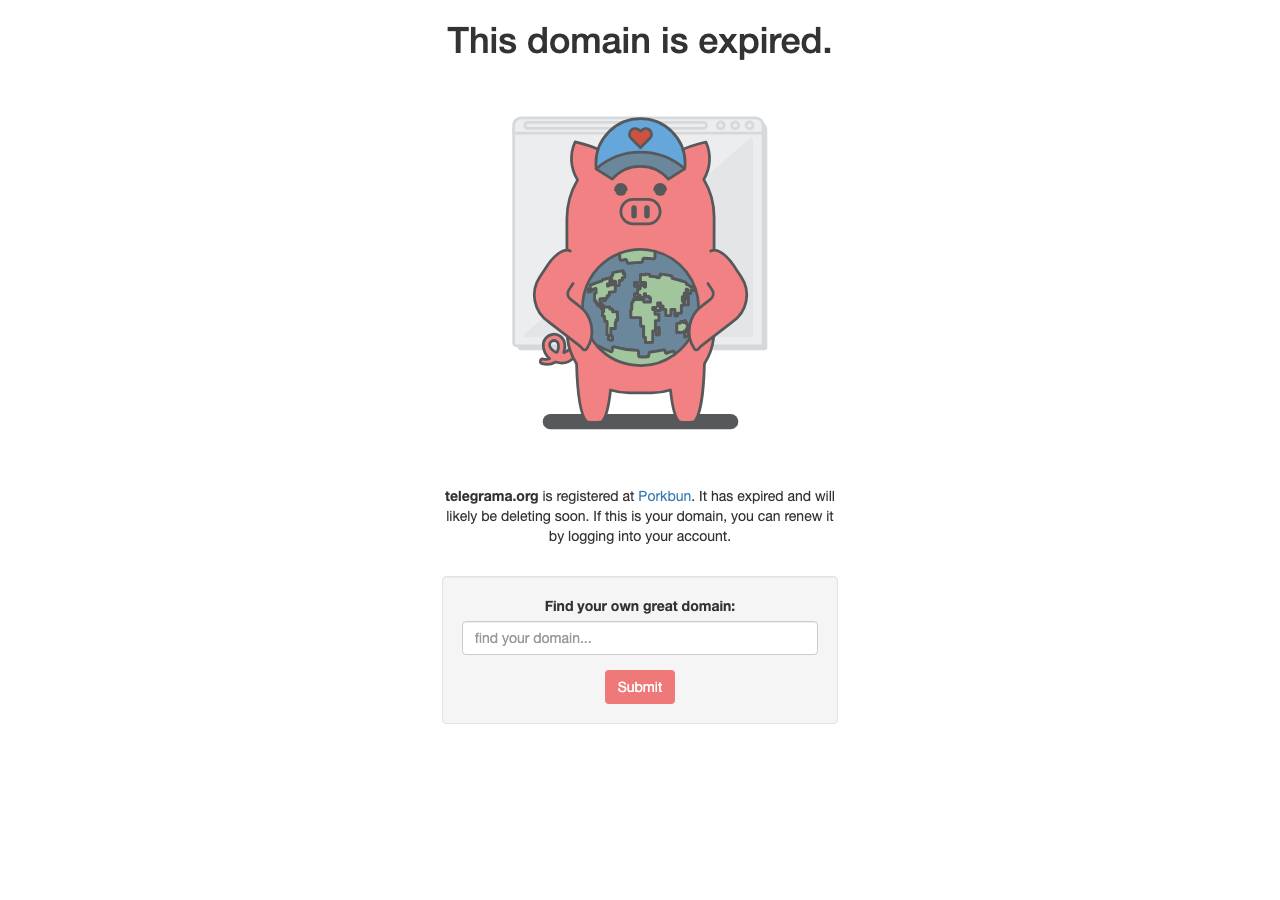 Screenshot of telegrama.org taken by the zone census on 2026-09-15