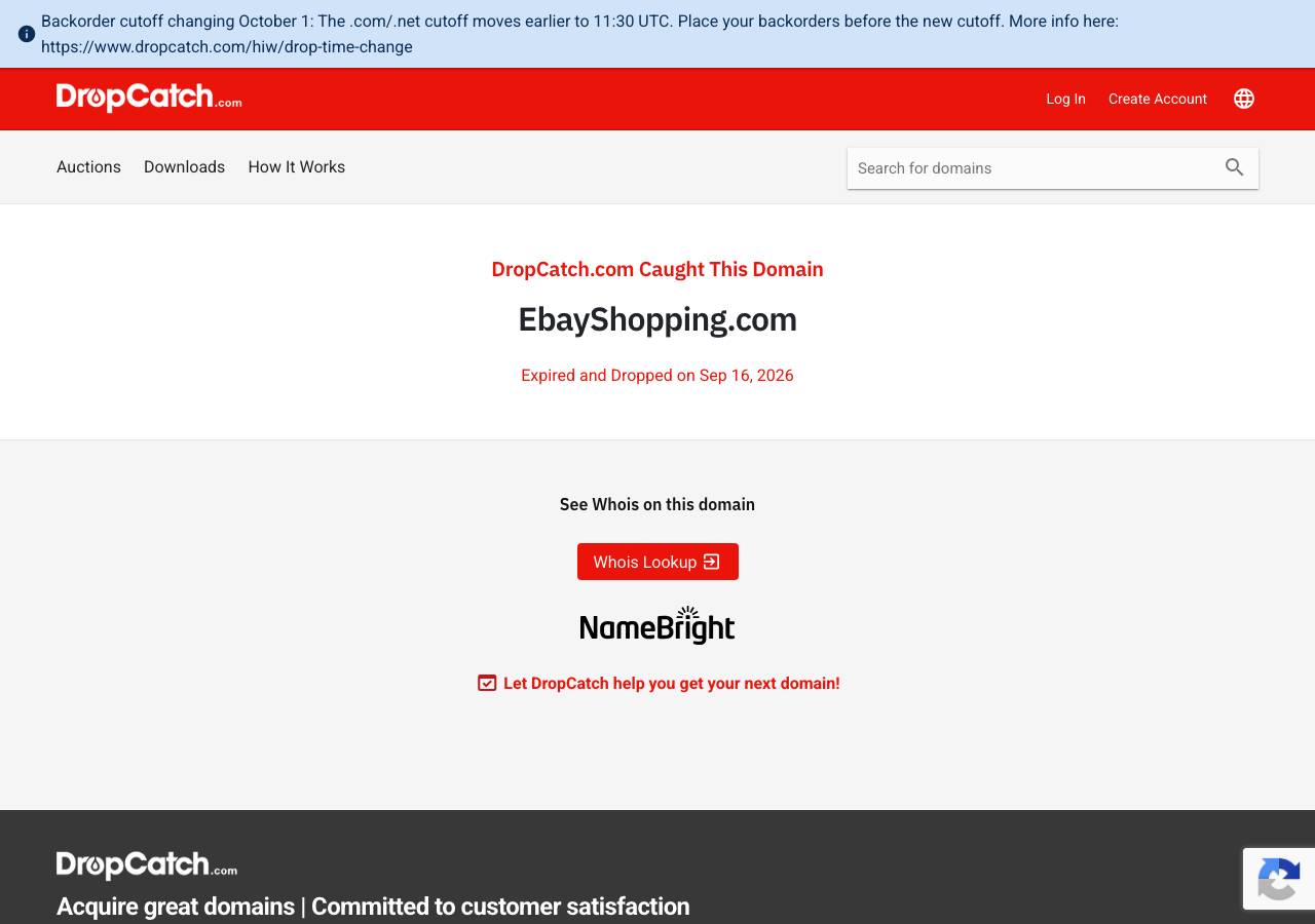 Screenshot of ebayshopping.com taken by the zone census on 2026-09-17