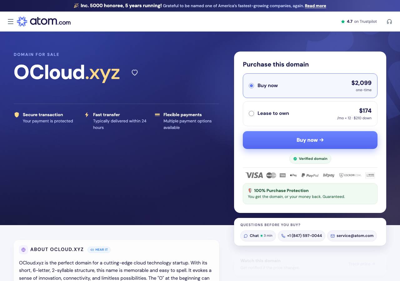 Screenshot of ocloud.xyz taken by the zone census on 2026-09-17