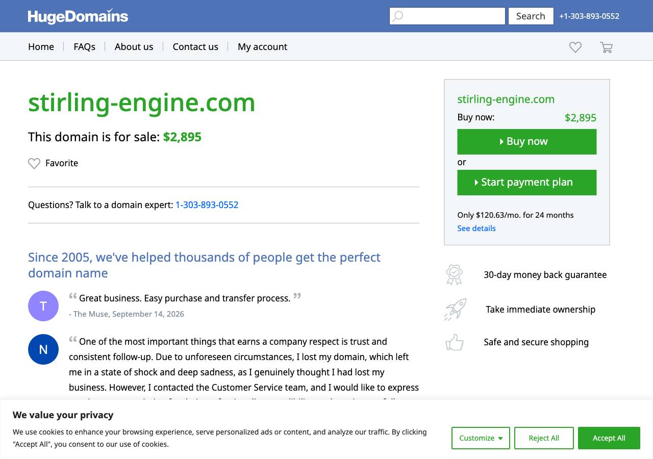 Screenshot of stirling-engine.com taken by the zone census on 2026-09-17