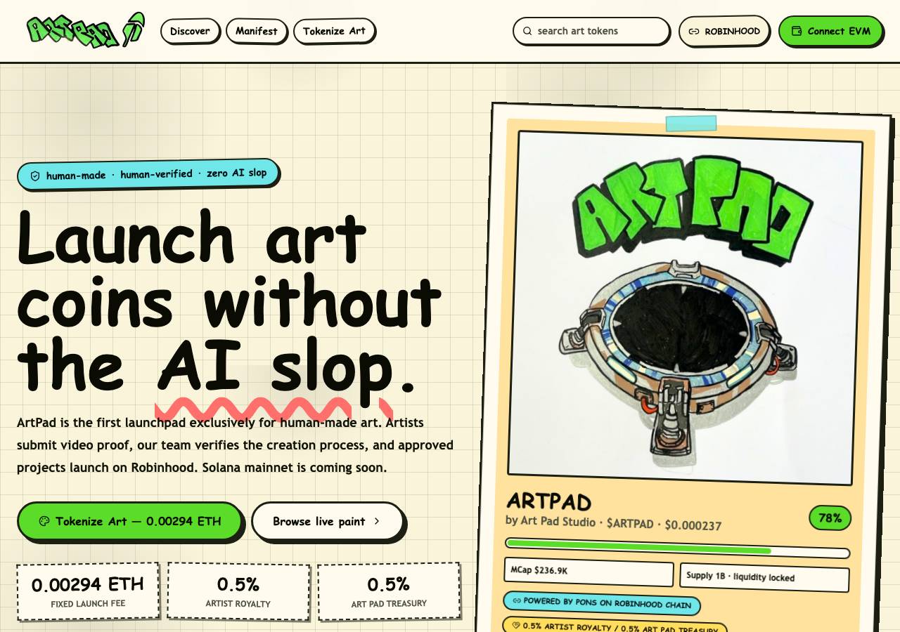 Screenshot of artpad.fun taken by the zone census on 2026-09-18