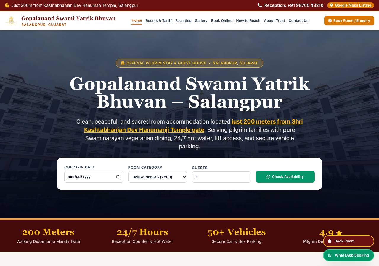 Screenshot of gopalanandswamiyatrikbhuvansalangpur.com taken by the zone census on 2026-09-18