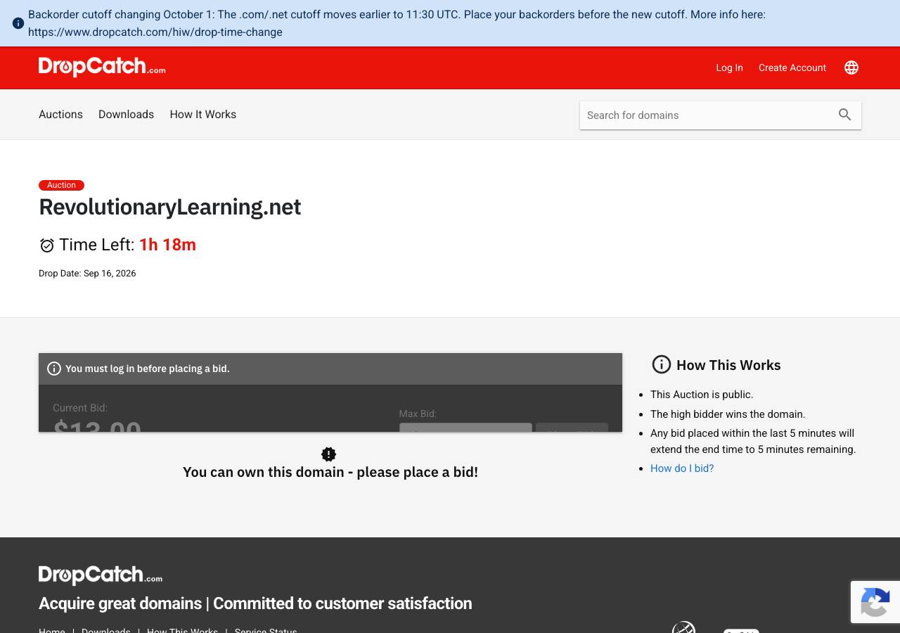 Screenshot of revolutionarylearning.net taken by the zone census on 2026-09-18