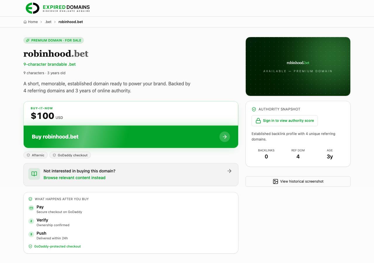 Screenshot of robinhood.bet taken by the zone census on 2026-09-18