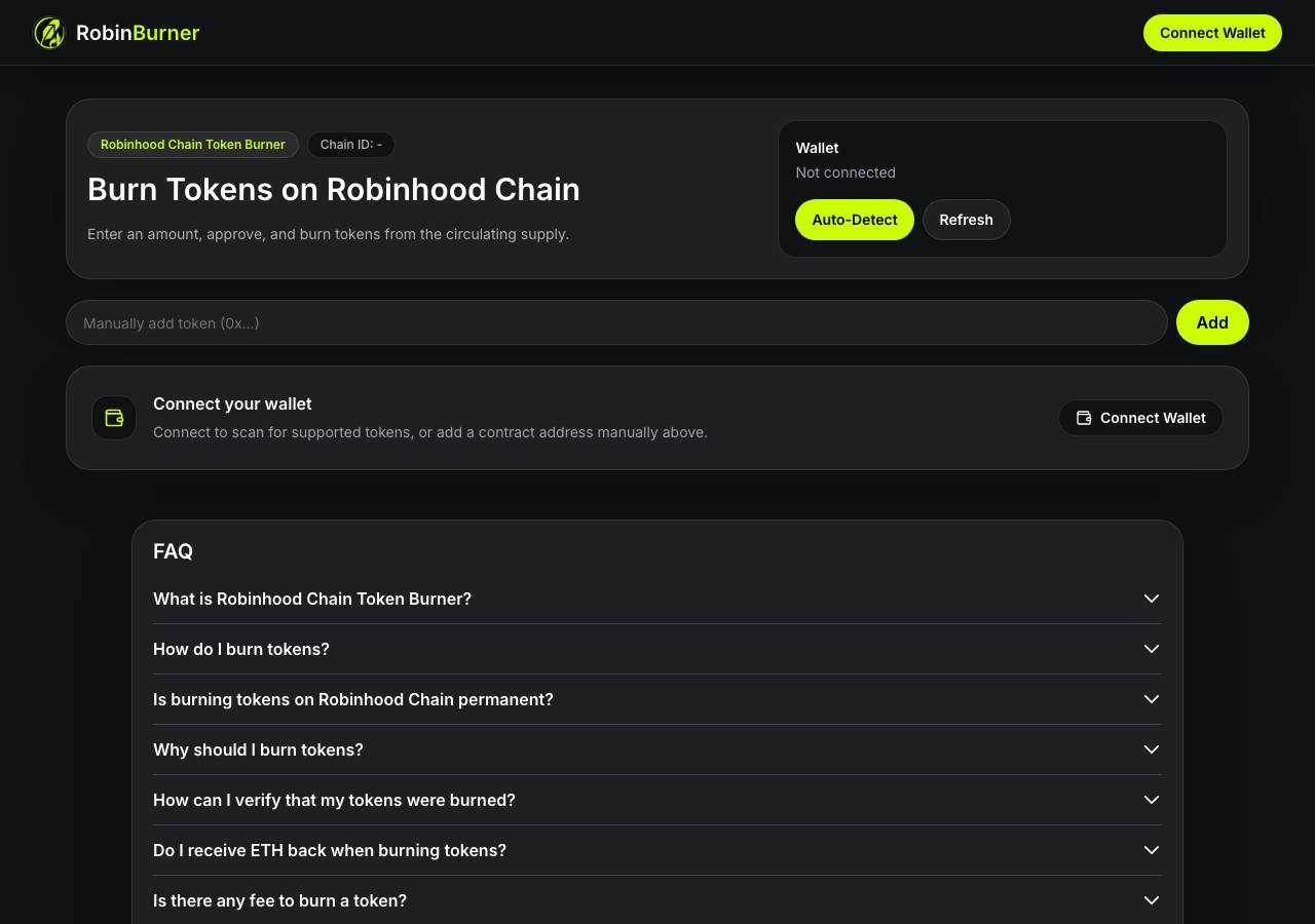 Screenshot of robinhoodburner.dev taken by the zone census on 2026-09-18