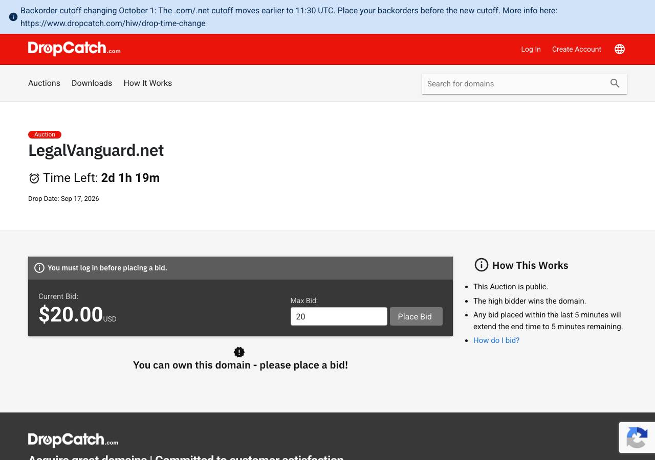 Screenshot of legalvanguard.net taken by the zone census on 2026-09-19