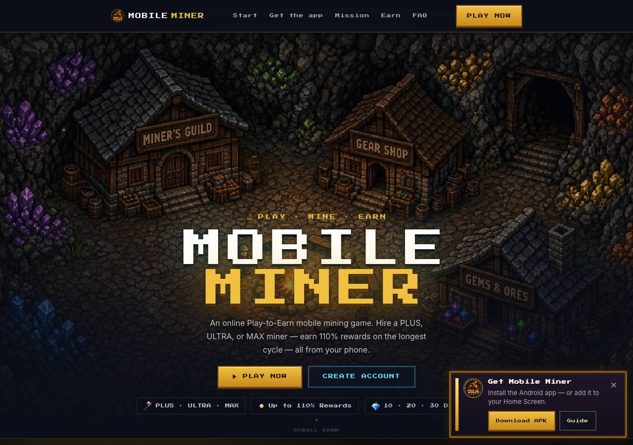 Screenshot of mobile-miner.xyz taken by the zone census on 2026-09-19