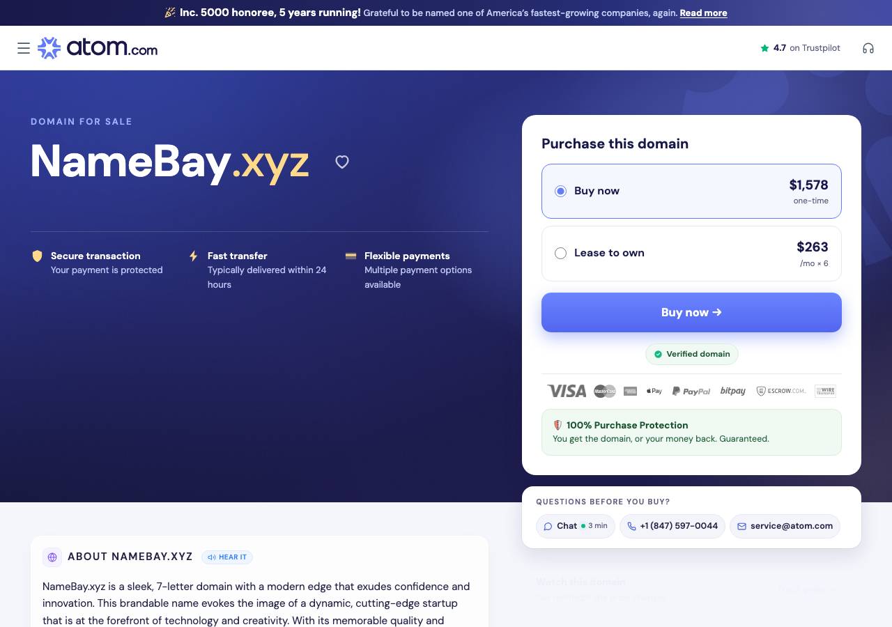 Screenshot of namebay.xyz taken by the zone census on 2026-09-19