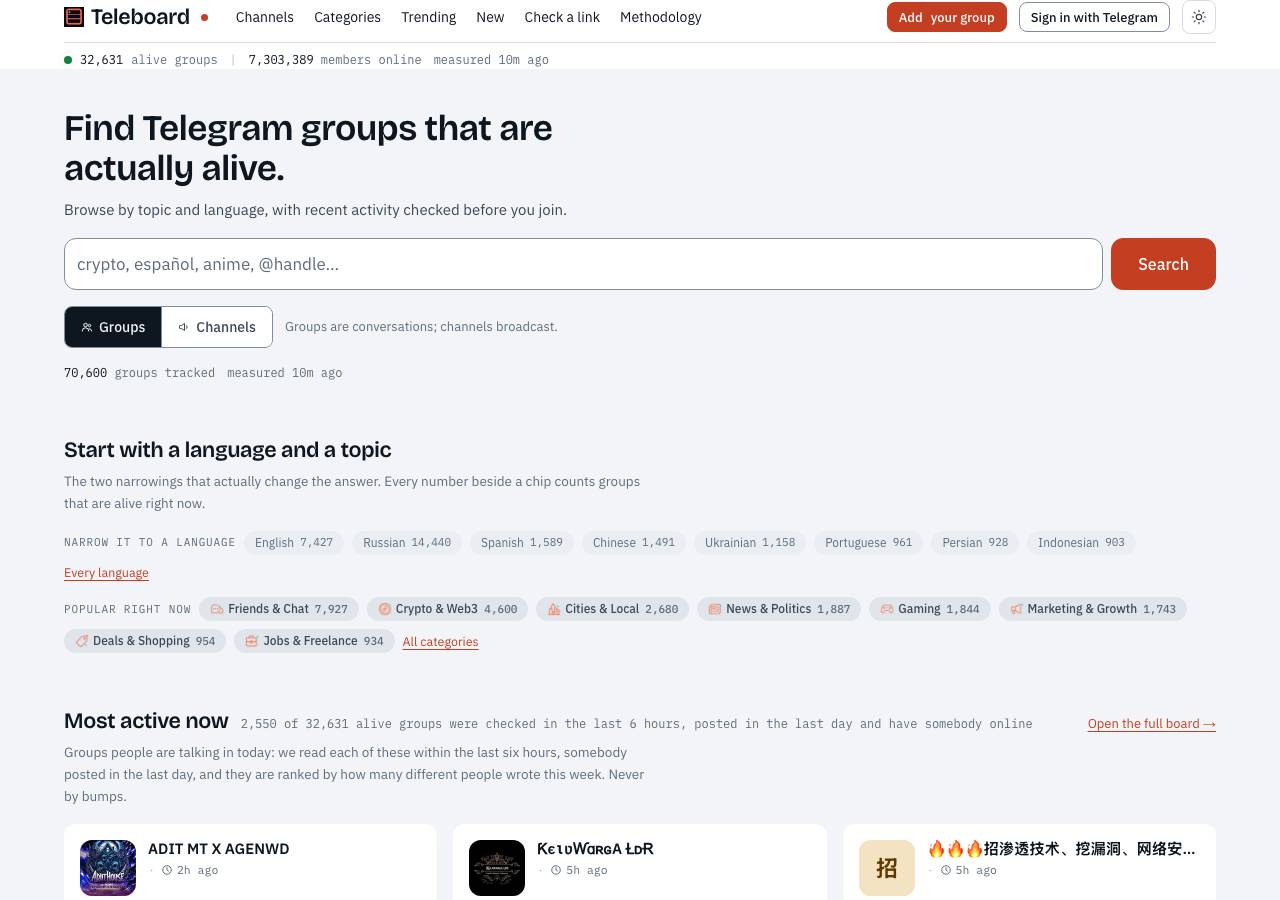 Screenshot of telegram.exposed taken by the zone census on 2026-09-19