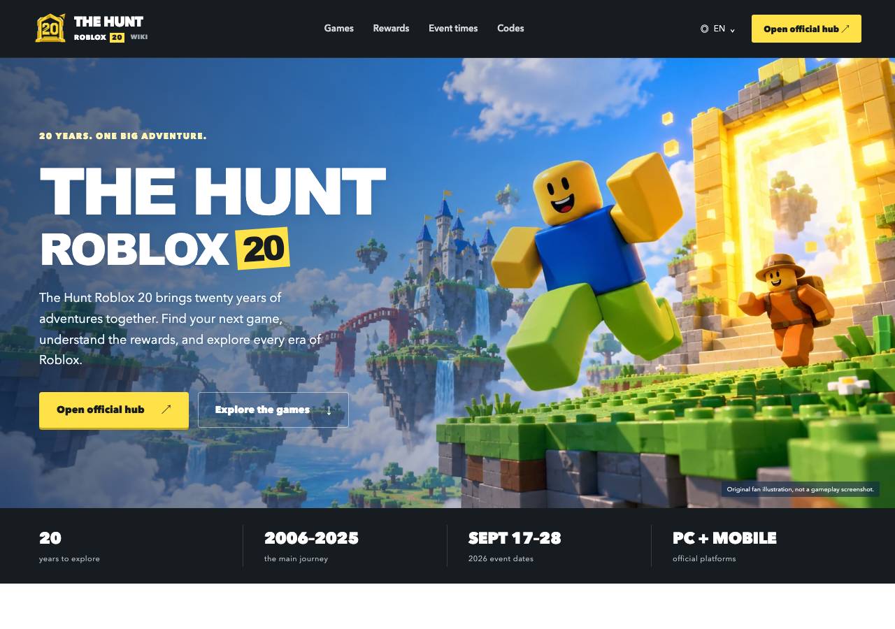 Screenshot of thehunt-roblox20.wiki taken by the zone census on 2026-09-19