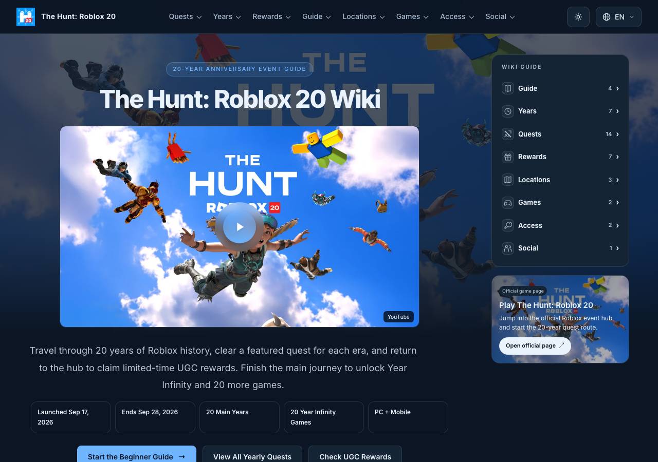 Screenshot of thehuntroblox-20.wiki taken by the zone census on 2026-09-19