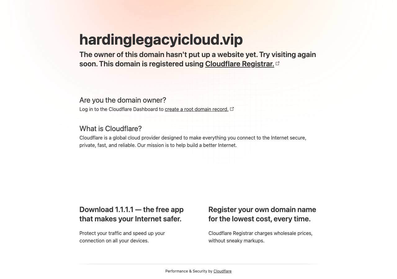 Screenshot of hardinglegacyicloud.vip taken by the zone census on 2026-09-20