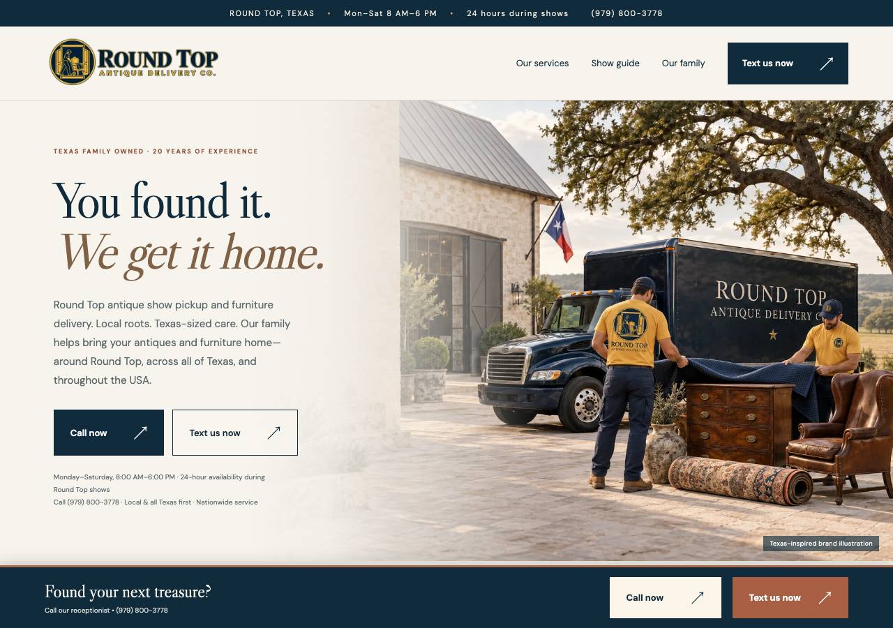 Screenshot of roundtopantiquedelivery.com taken by the zone census on 2026-09-20