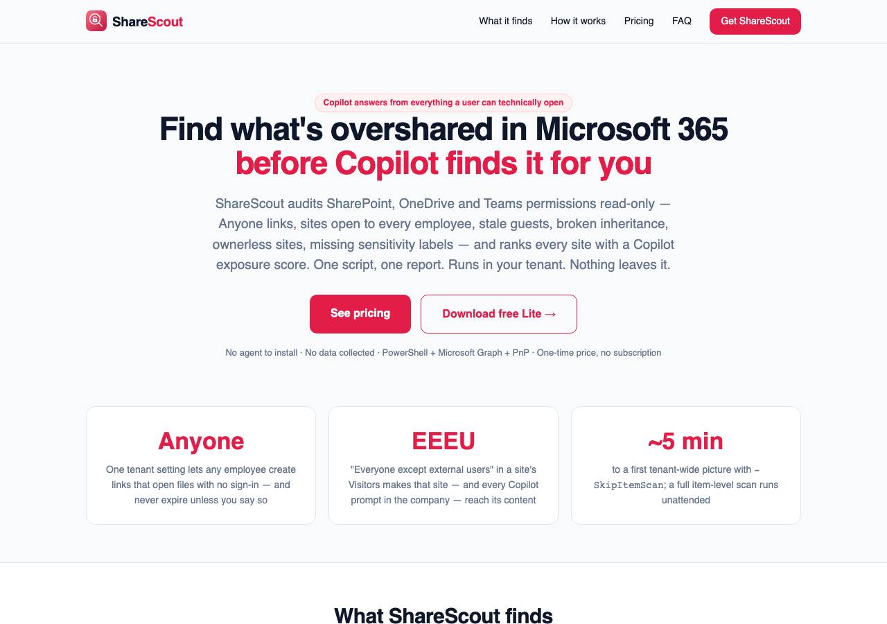 Screenshot of sharescout.dev taken by the zone census on 2026-09-20