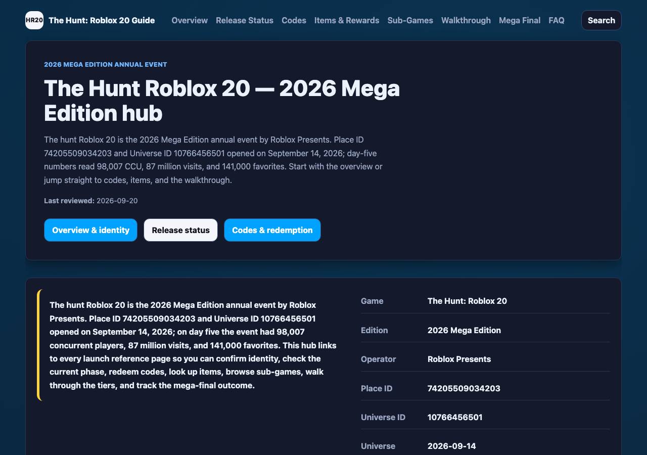 Screenshot of thehuntroblox20.pro taken by the zone census on 2026-09-20