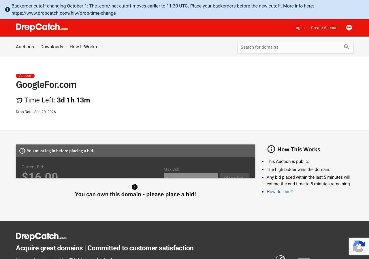 Screenshot of googlefor.com taken by the zone census on 2026-09-21