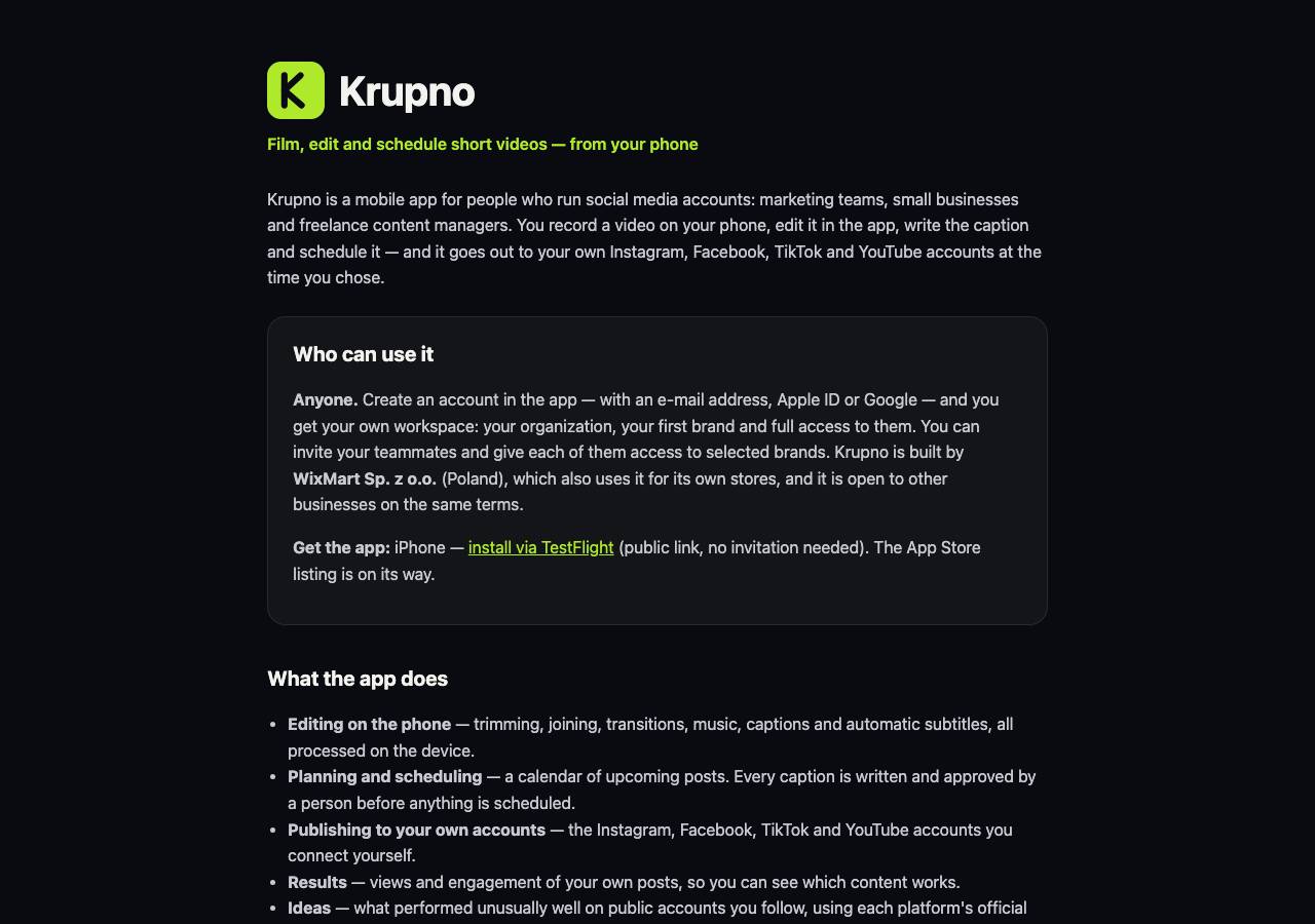 Screenshot of krupno.app taken by the zone census on 2026-09-21