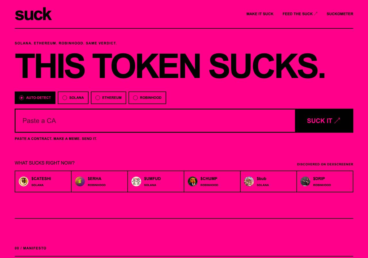 Screenshot of sucktoken.fun taken by the zone census on 2026-09-21