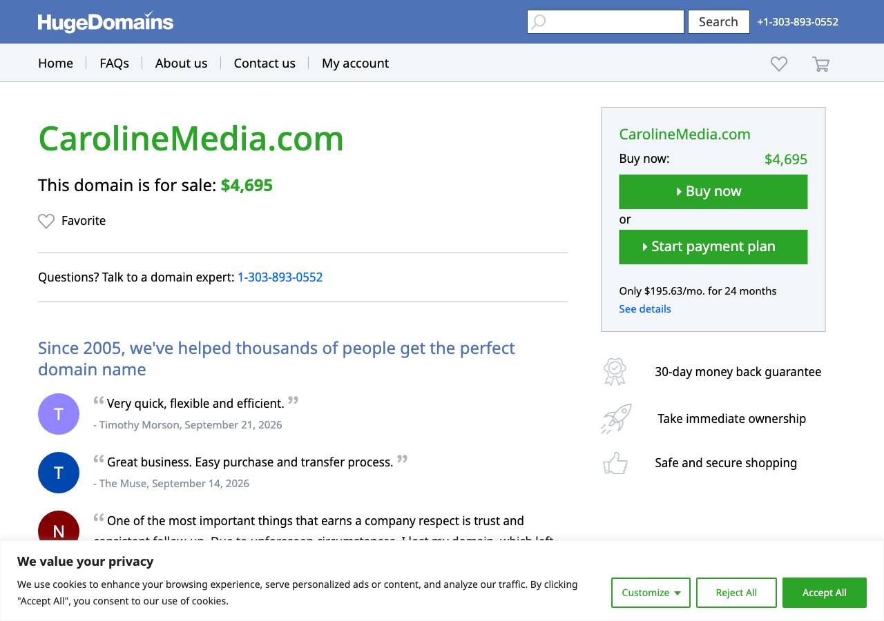 Screenshot of carolinemedia.com taken by the zone census on 2026-09-22