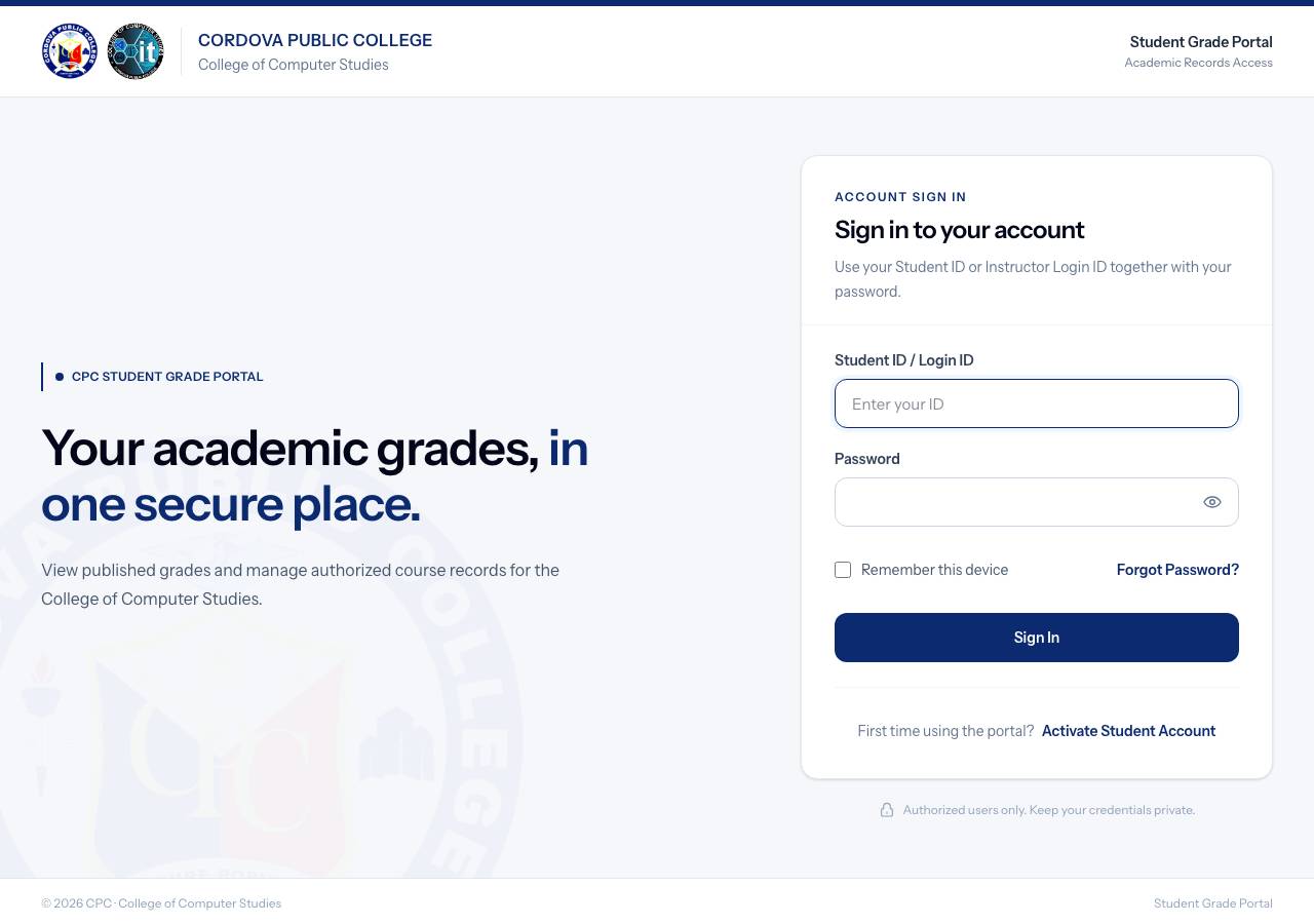 Screenshot of cpcgrades.online taken by the zone census on 2026-09-22