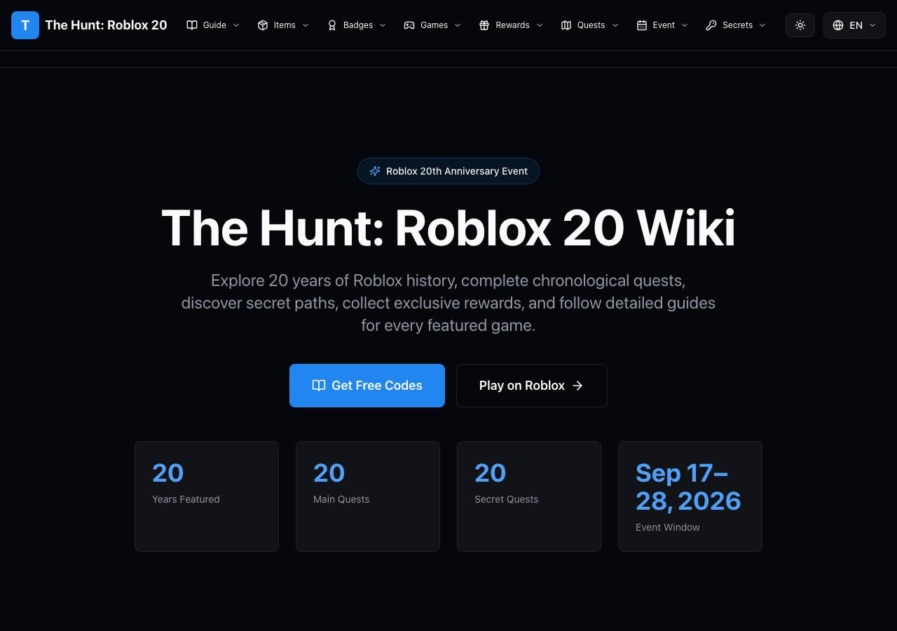 Screenshot of thehuntroblox20-wiki.wiki taken by the zone census on 2026-09-22