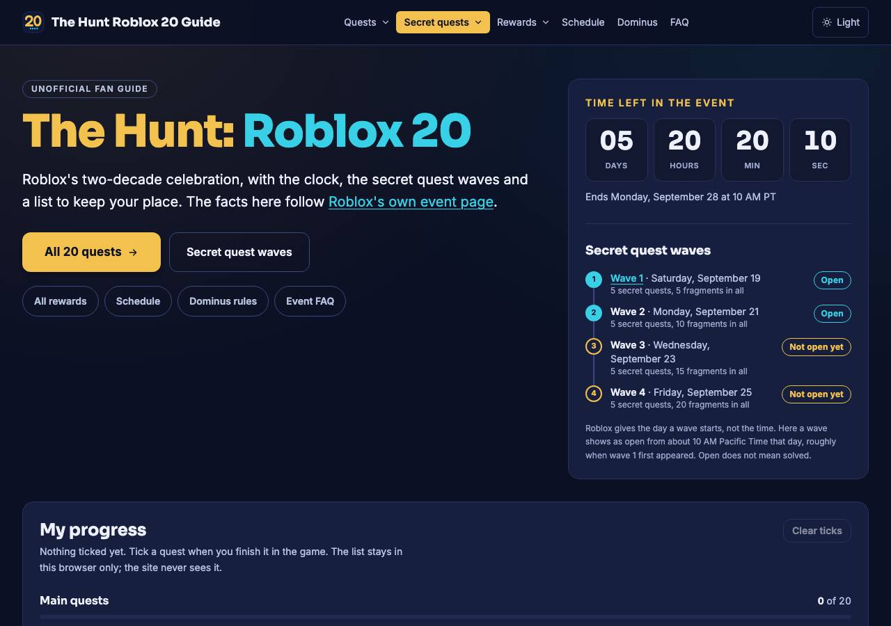 Screenshot of thehuntroblox20.site taken by the zone census on 2026-09-22
