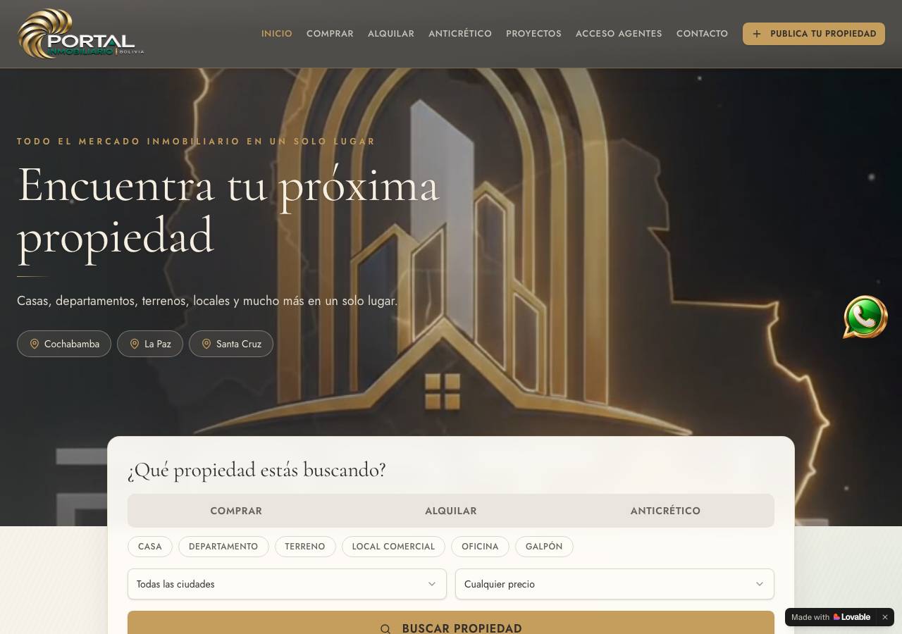 Screenshot of portalinmobiliariobolivia.casa taken by the zone census on 2026-09-25