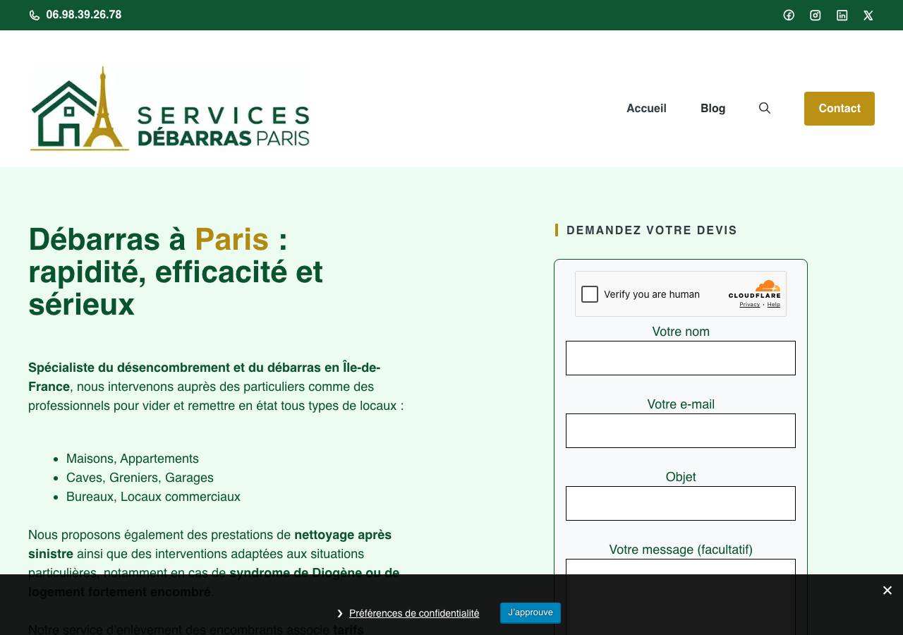 Screenshot of services-debarras.paris taken by the zone census on 2026-09-25