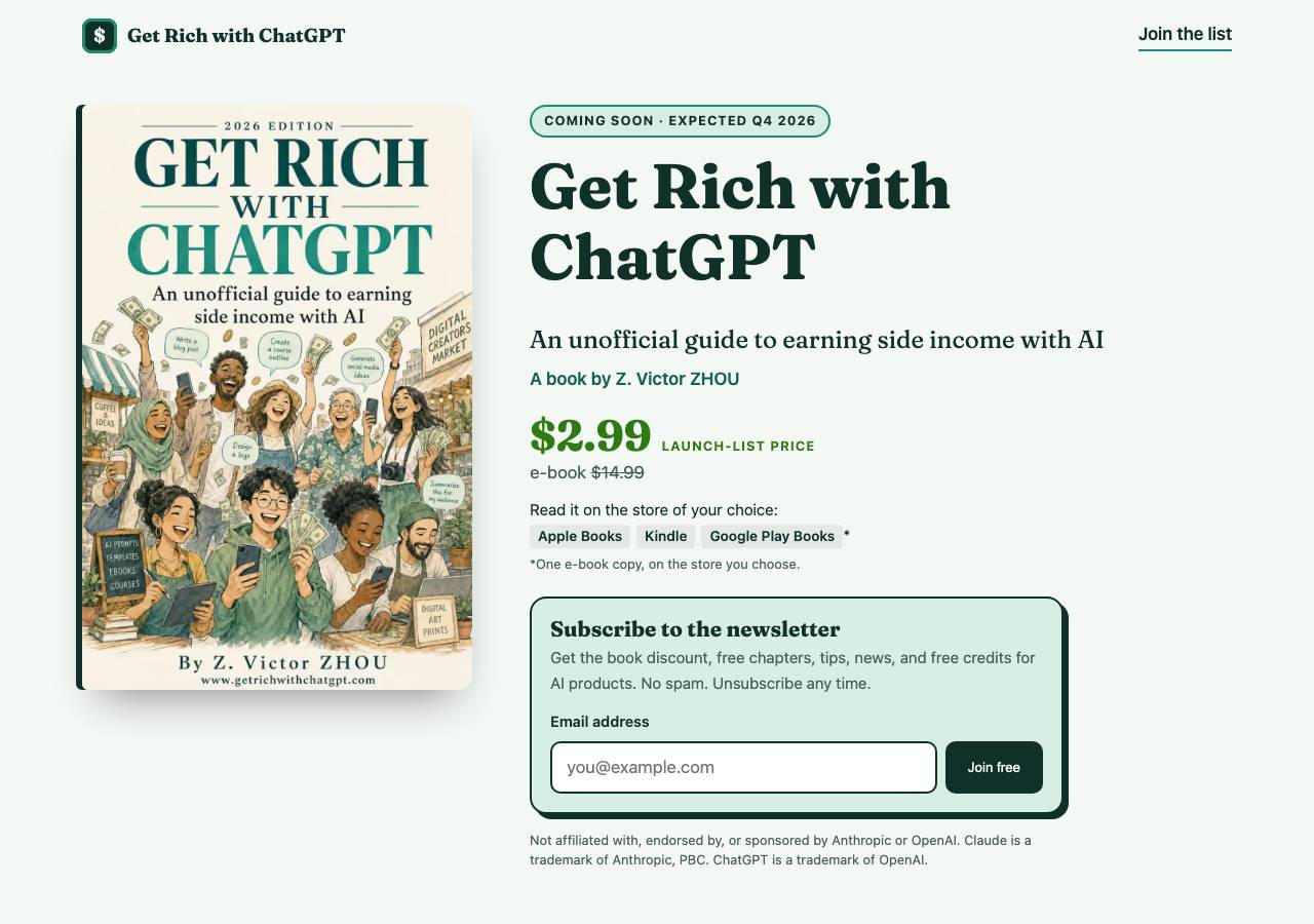Screenshot of getrichwithchatgpt.com taken by the zone census on 2026-09-26