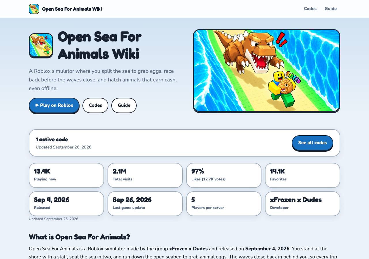 Screenshot of openseaforanimals.org taken by the zone census on 2026-09-26
