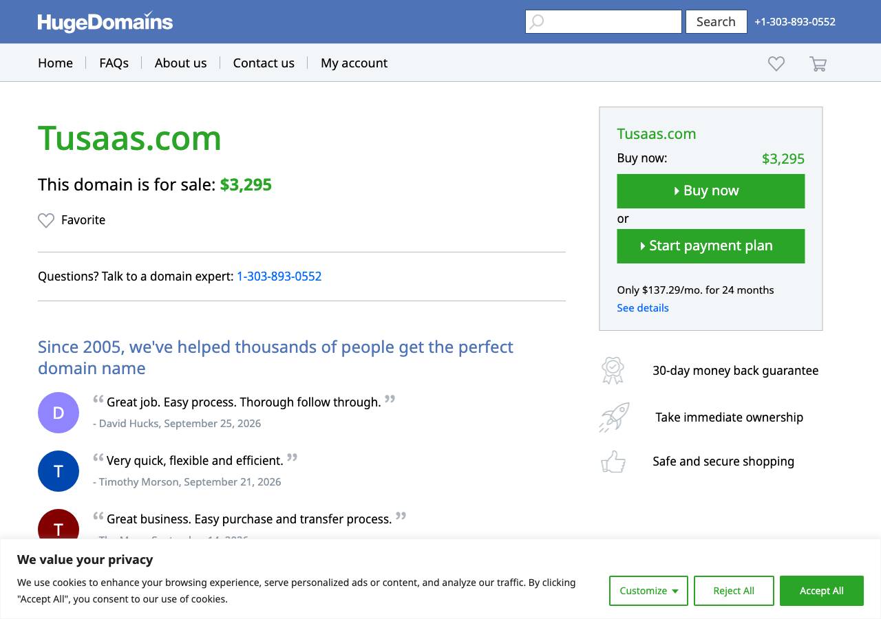 Screenshot of tusaas.com taken by the zone census on 2026-09-26