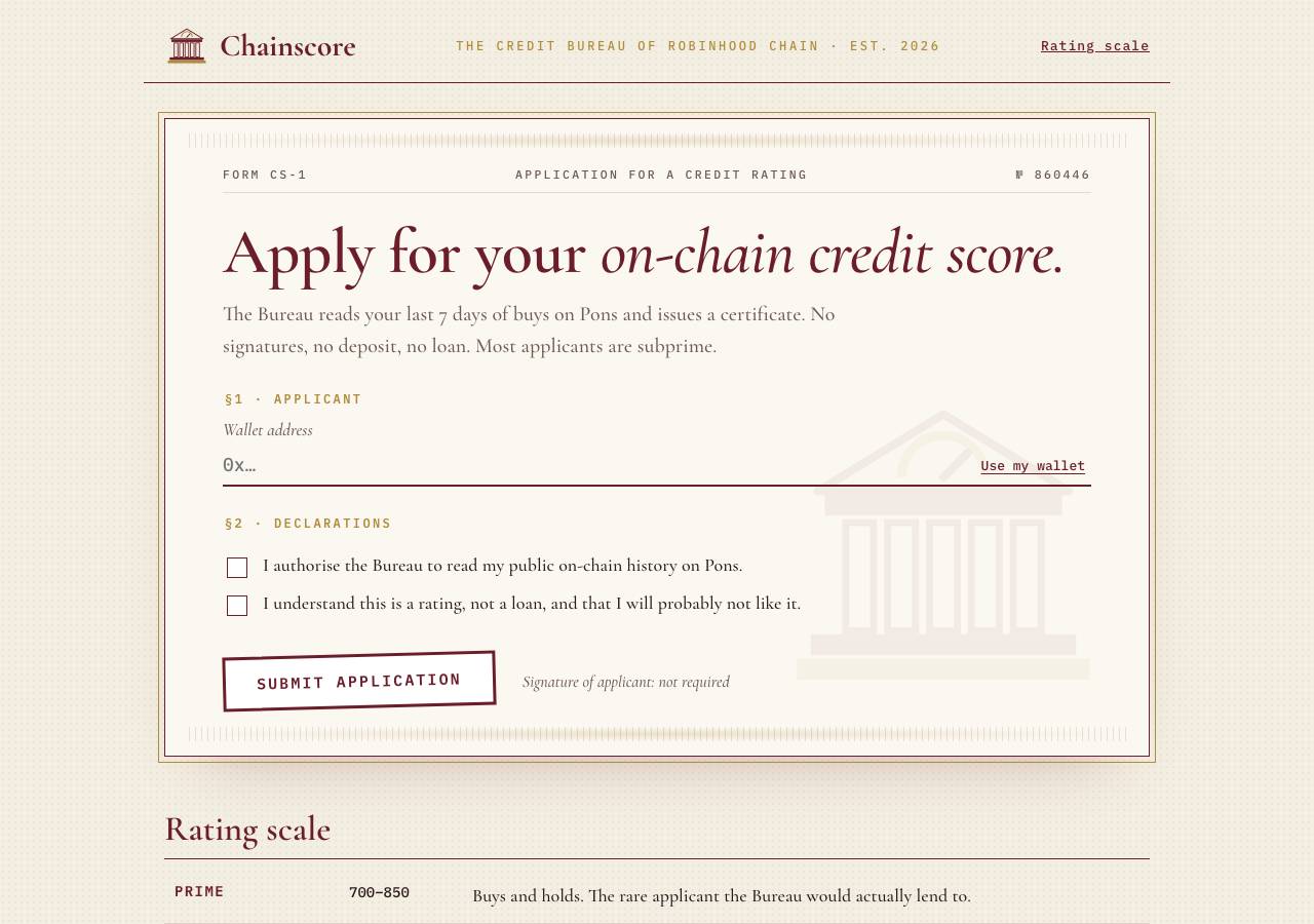 Screenshot of chainscore.fun taken by the zone census on 2026-09-30