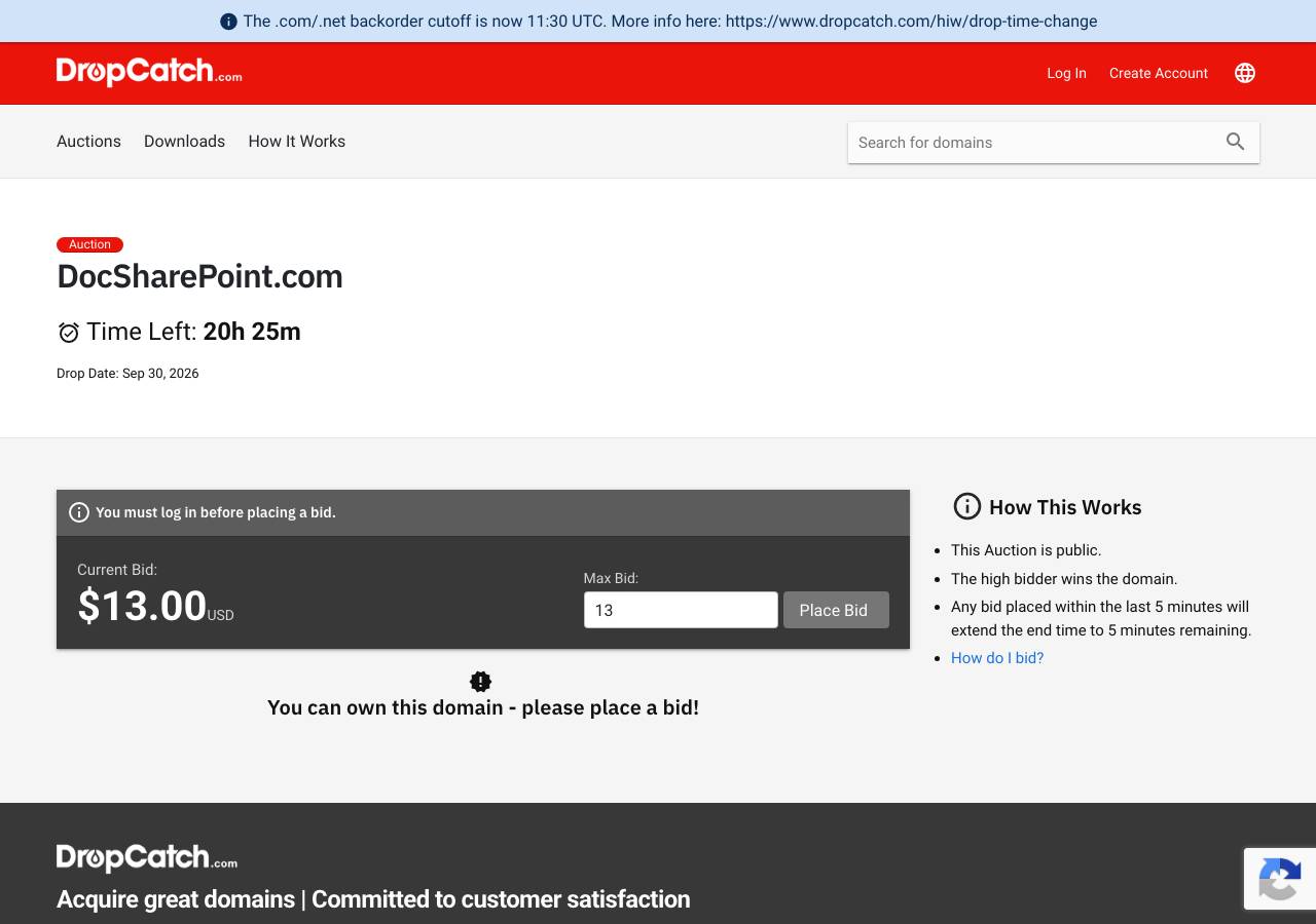 Screenshot of docsharepoint.com taken by the zone census on 2026-10-01